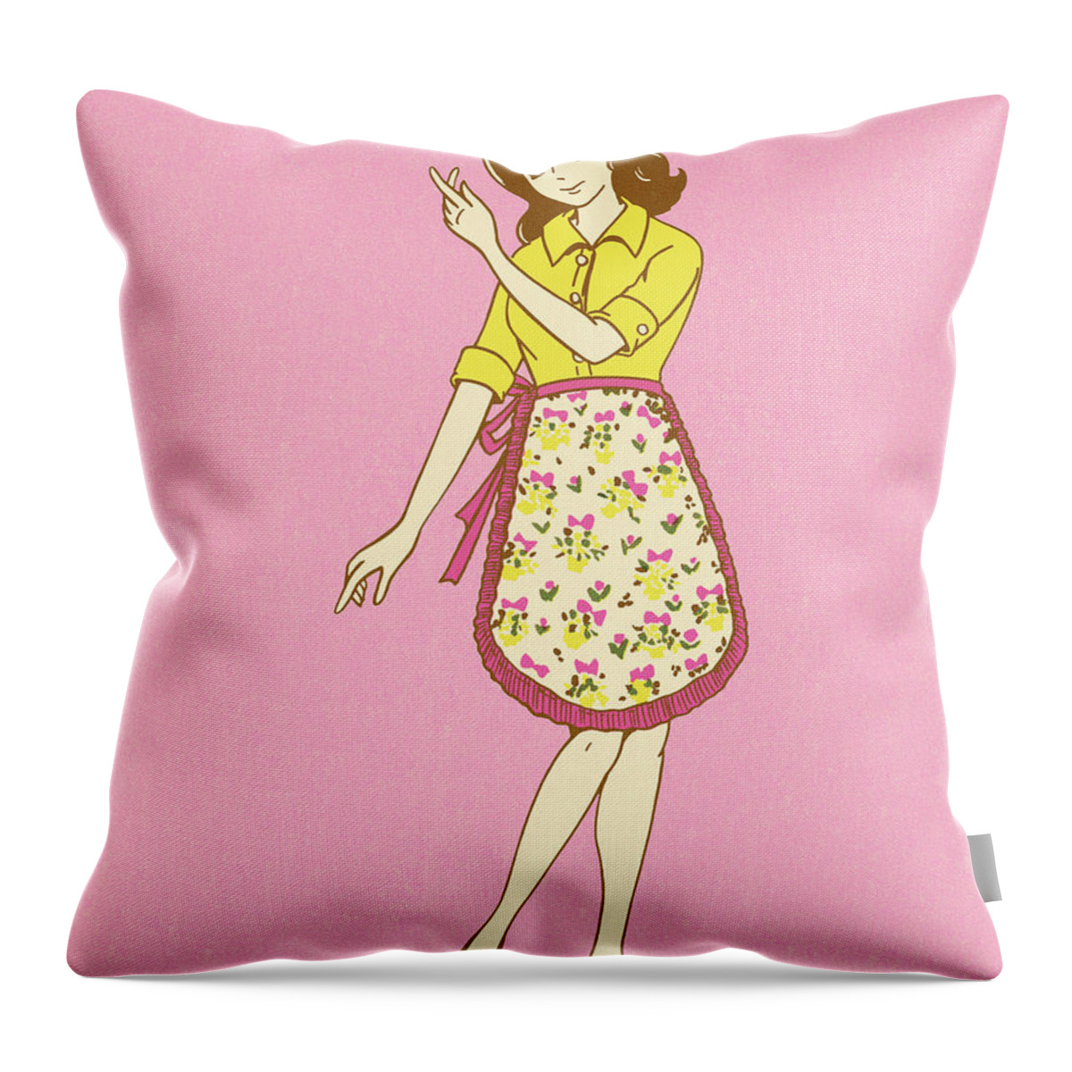 Adult Throw Pillow featuring the drawing Woman Wearing an Apron #3 by CSA Images