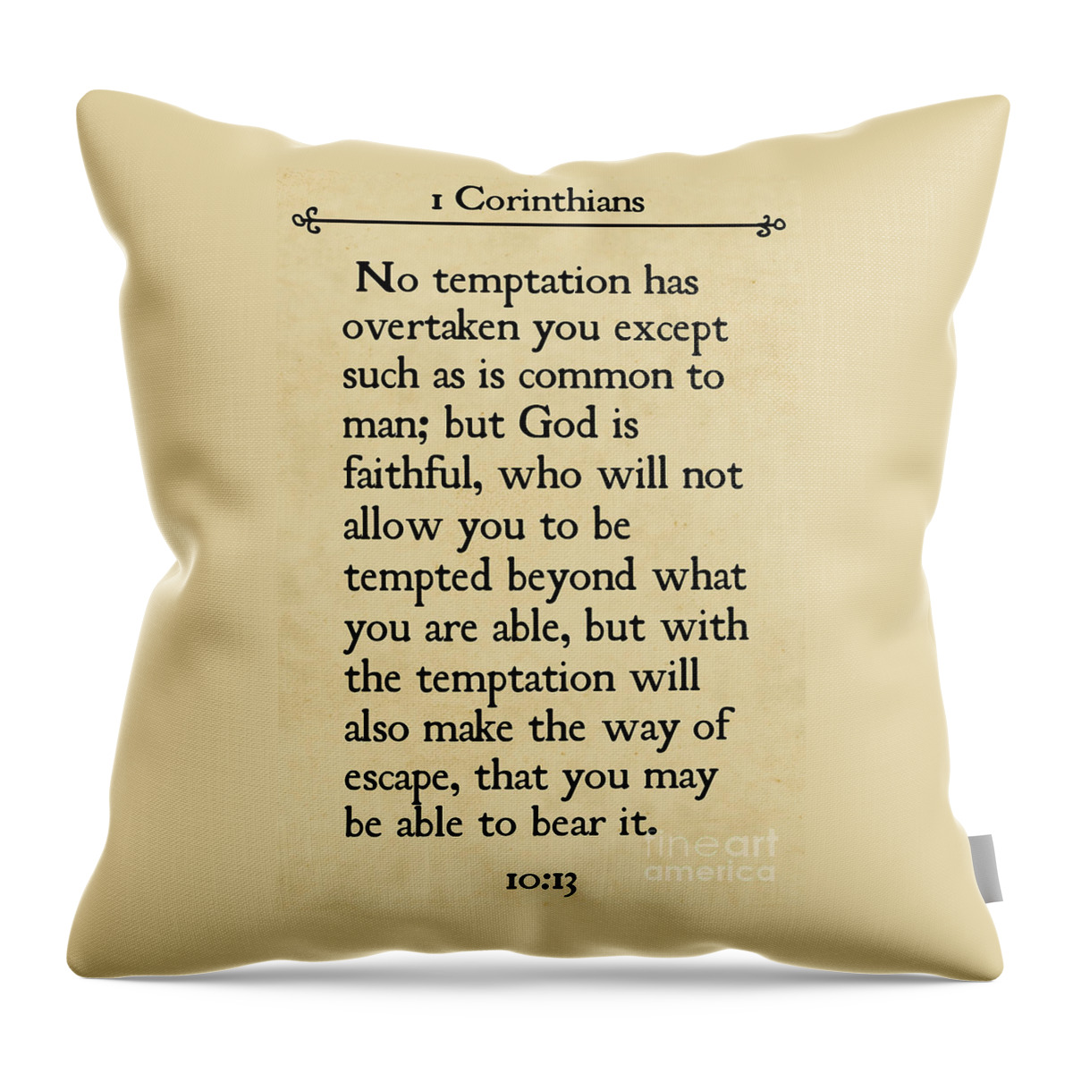 1 Corinthians Throw Pillow featuring the painting 1 Corinthians 10 13- Inspirational Quotes Wall Art Collection #4 by Mark Lawrence