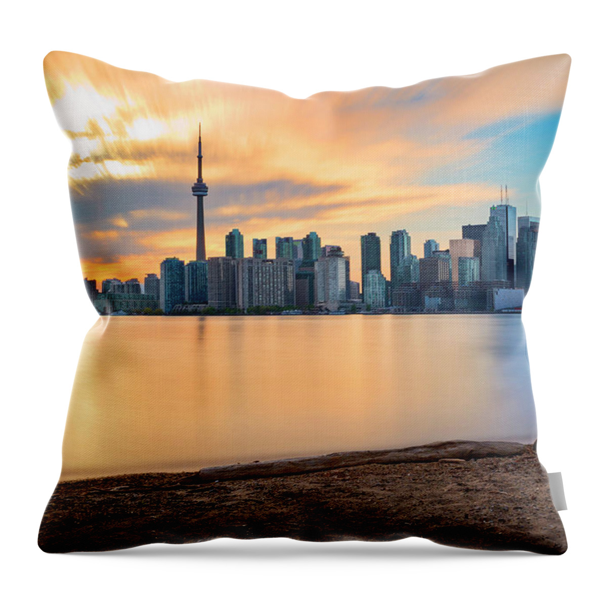 Estock Throw Pillow featuring the digital art Canada, Toronto, Skyline At Sunset #4 by Pietro Canali