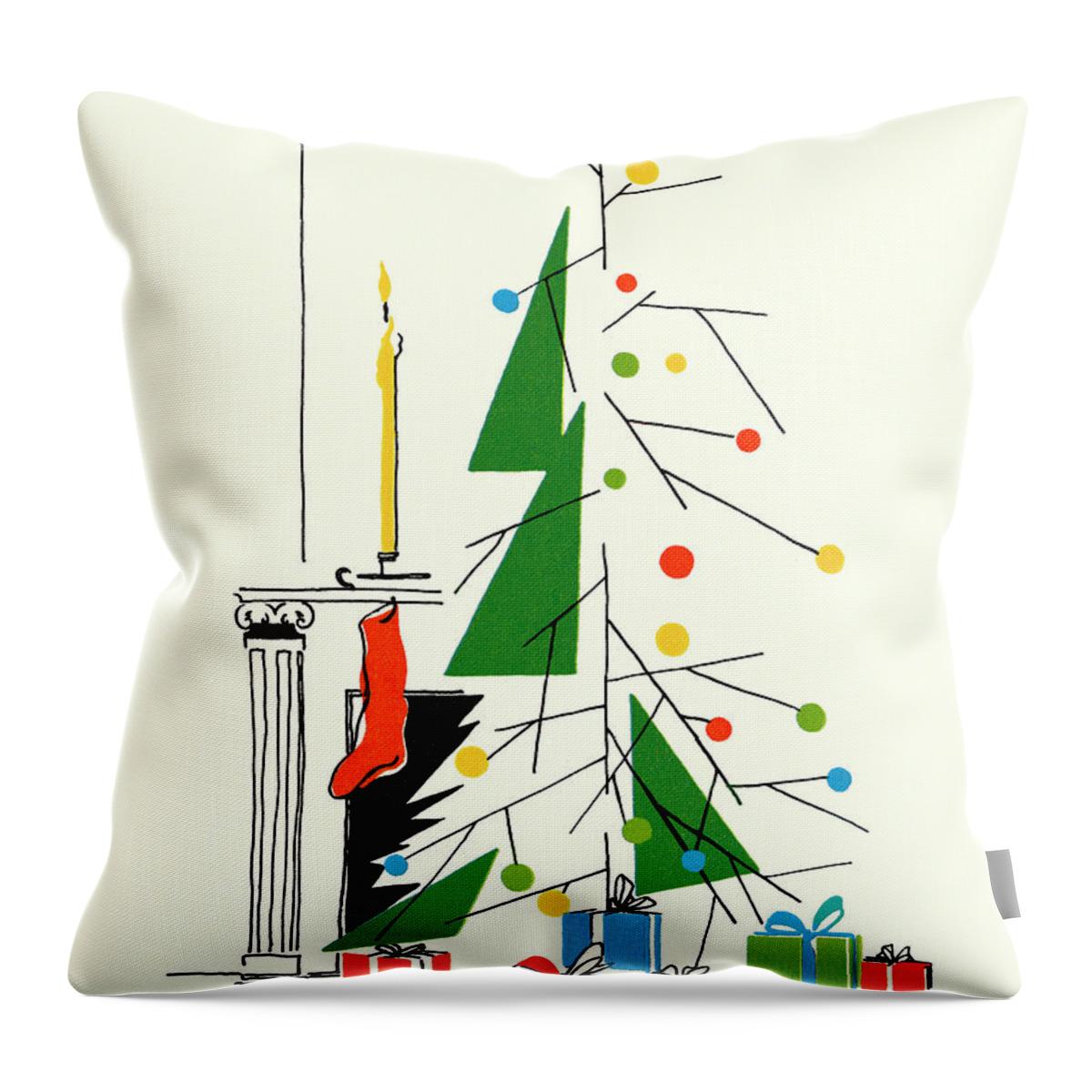 Abstract Throw Pillow featuring the drawing Christmas Tree #4 by CSA Images