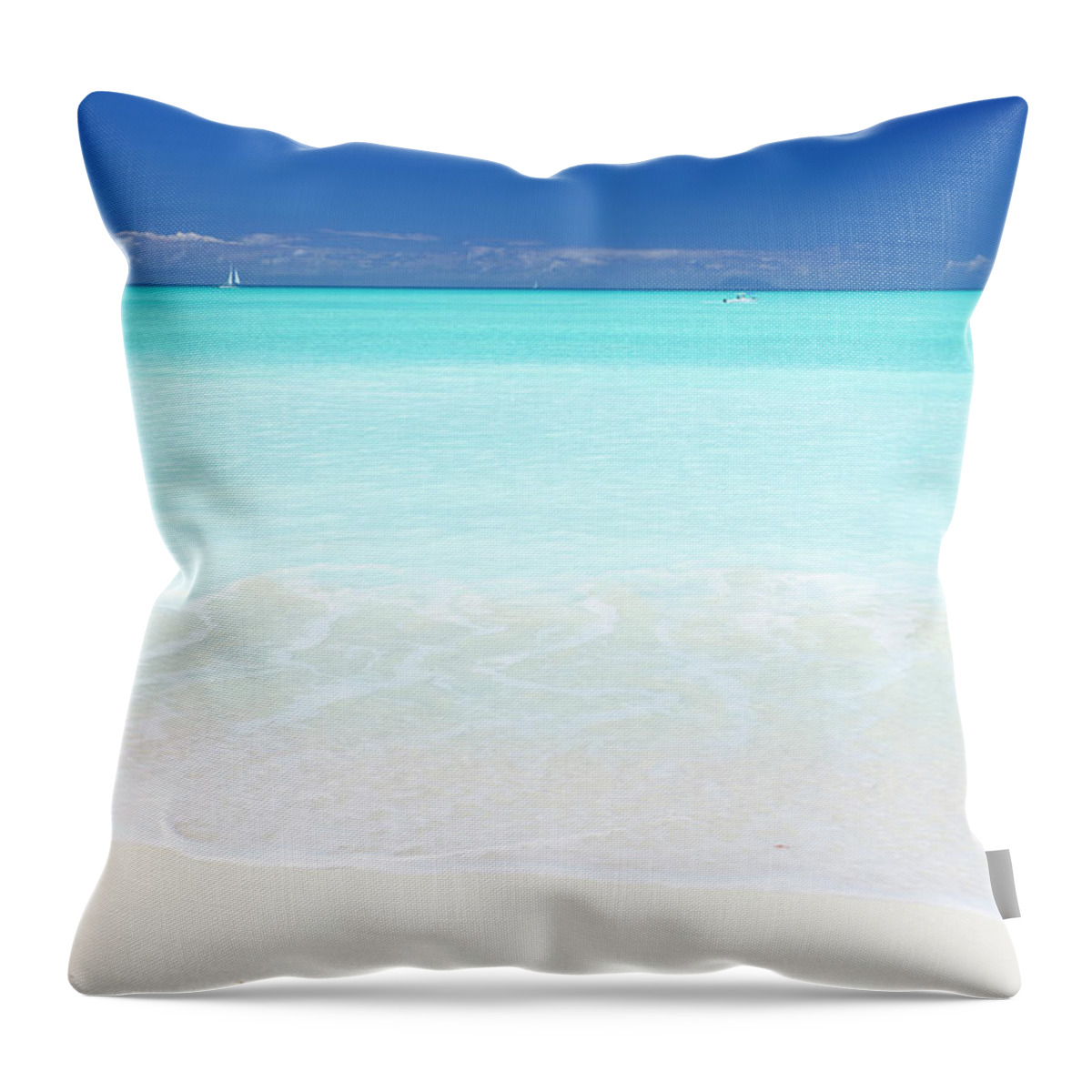 Water's Edge Throw Pillow featuring the photograph Clean White Caribbean Beach With Blue #4 by Michaelutech