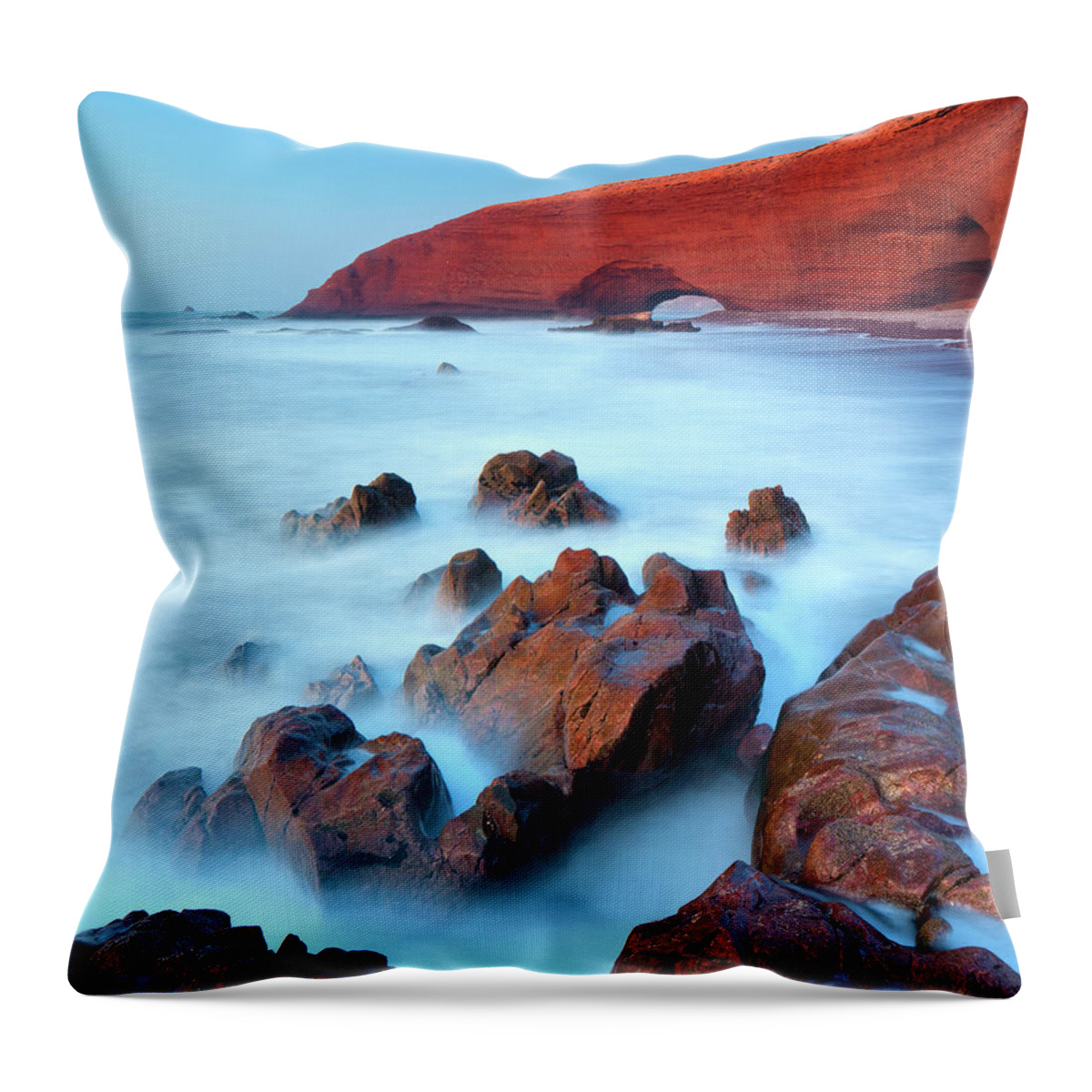 Estock Throw Pillow featuring the digital art Coastal Natural Arches, Morocco #4 by Massimo Ripani