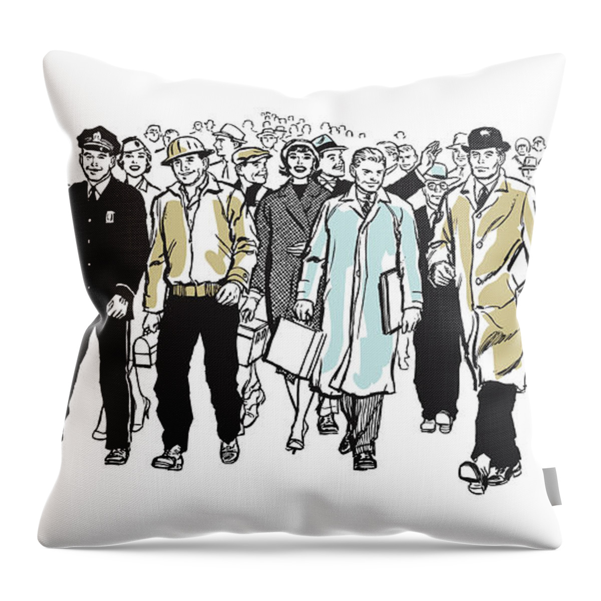 White Collar Worker Throw Pillow featuring the drawing Crowd of Workers in Various Occupations #4 by CSA Images