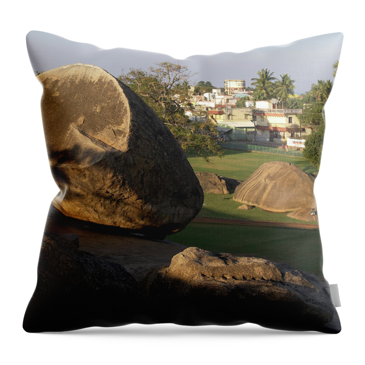 India Tamil Nadu Throw Pillow featuring the digital art India Tamil Nadu Mamallapuram #4 by Carol Ailles