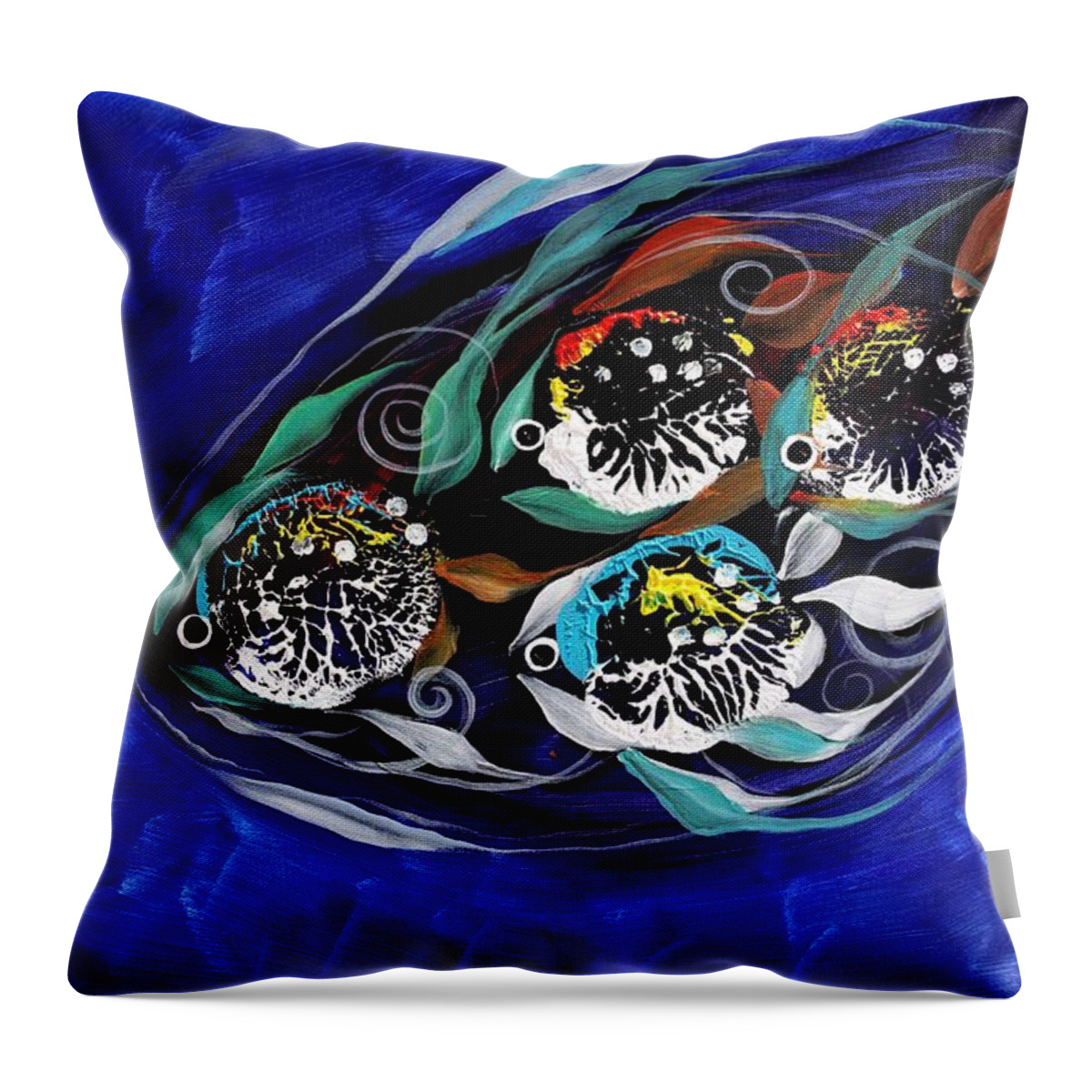 Fish Throw Pillow featuring the painting 4 makes 5, Family Fish by J Vincent Scarpace