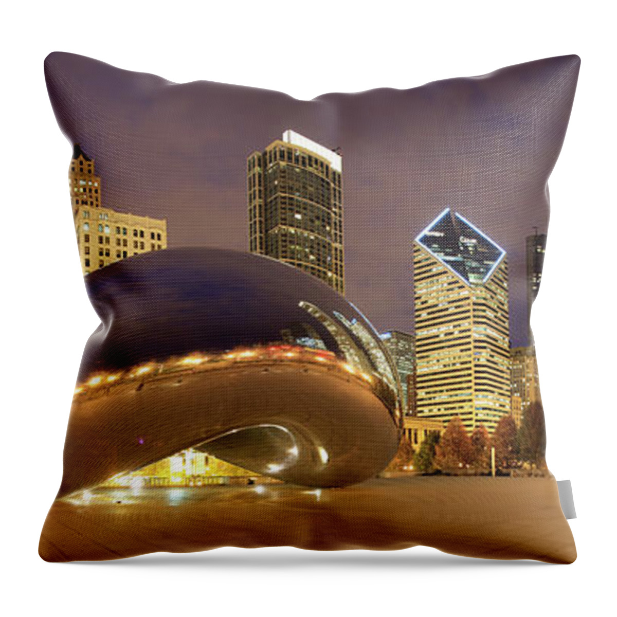 Panoramic Throw Pillow featuring the photograph Millennium Park, Chicago, Illinois,usa #4 by Travelpix Ltd