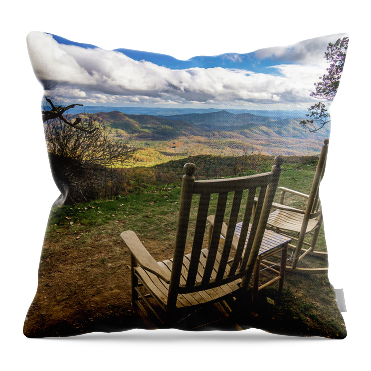 Blue Throw Pillow featuring the photograph Mountain Views At Sunset From Lawn Chair #4 by Alex Grichenko