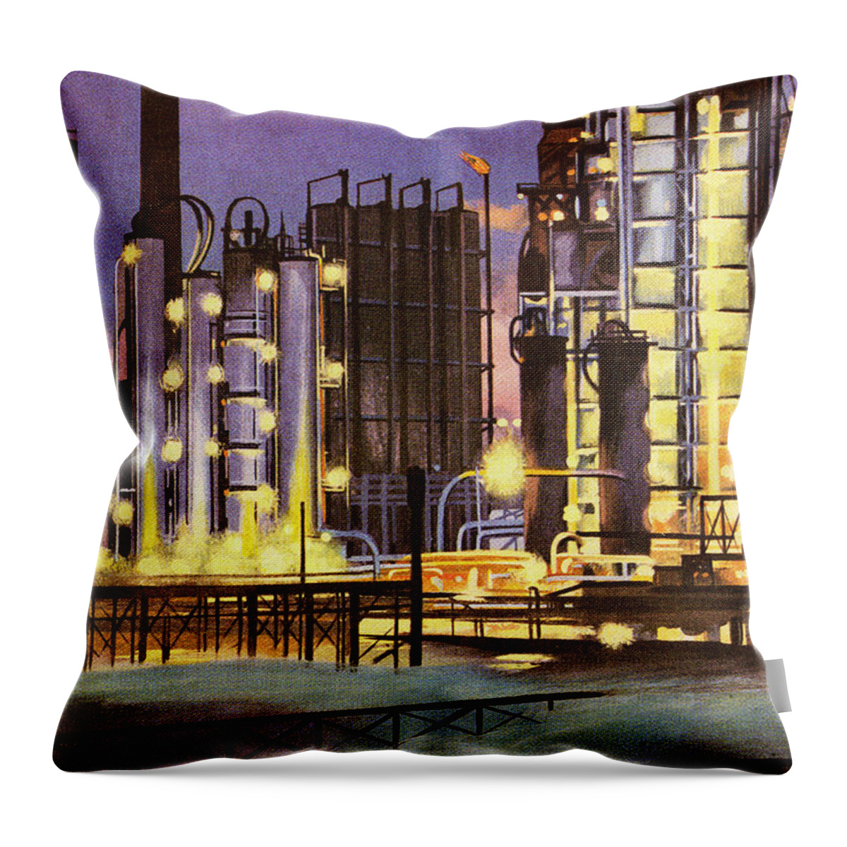 Business Throw Pillow featuring the drawing Oil Refinery #4 by CSA Images