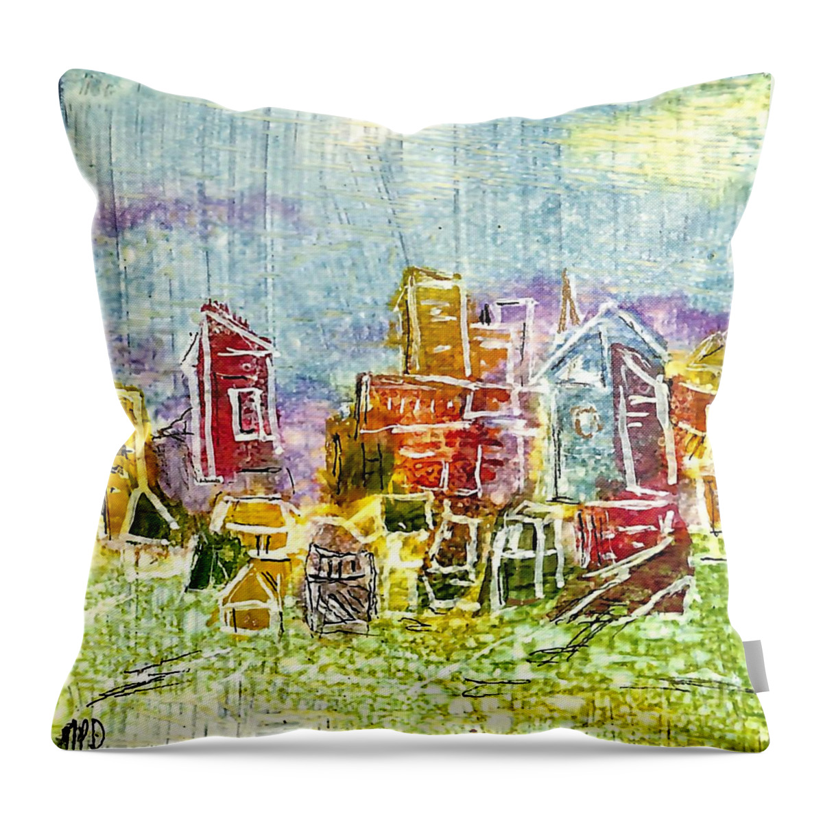 City Scape Throw Pillow featuring the painting 4 Panel Cityscape 3 by Patty Donoghue