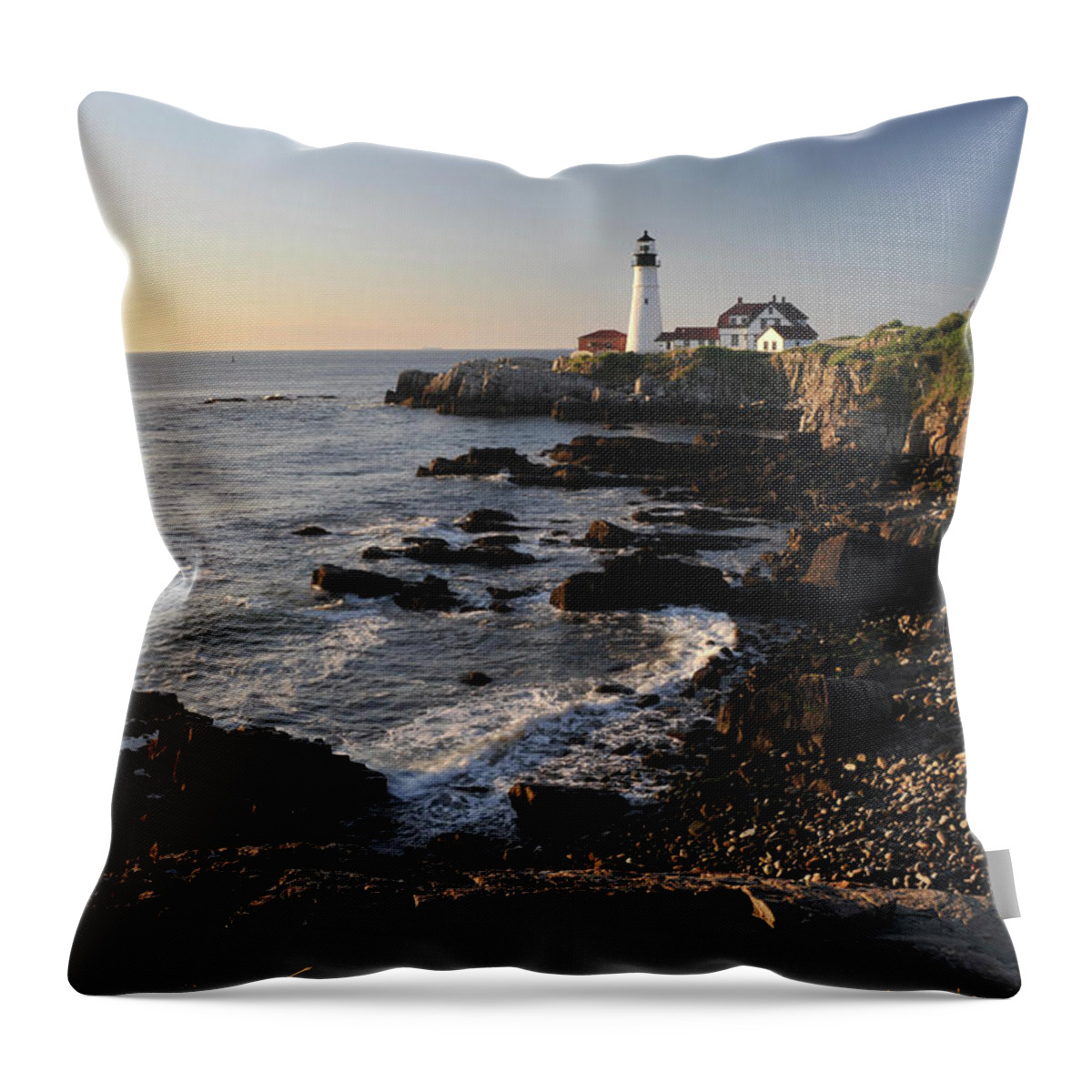 Water's Edge Throw Pillow featuring the photograph Portland Head Light #4 by Aimintang