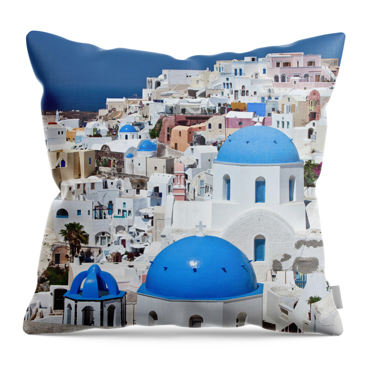 Greek Culture Throw Pillow featuring the photograph Santorini Famous Churches #4 by Mbbirdy
