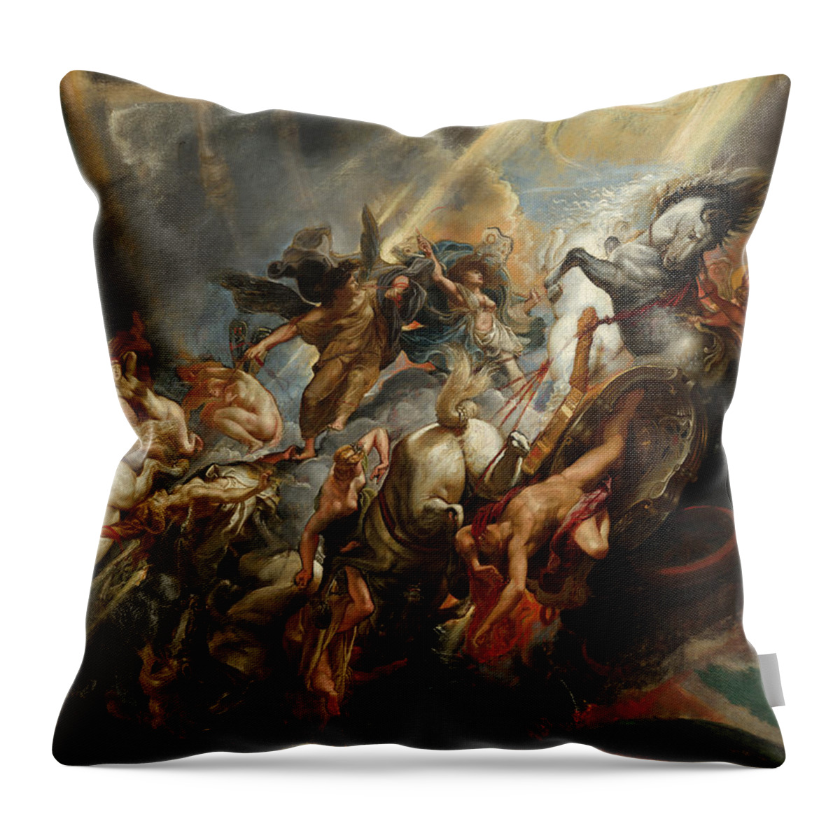 The Fall Of Phaeton Throw Pillow featuring the painting The Fall of Phaeton by Peter Paul Rubens by Rolando Burbon