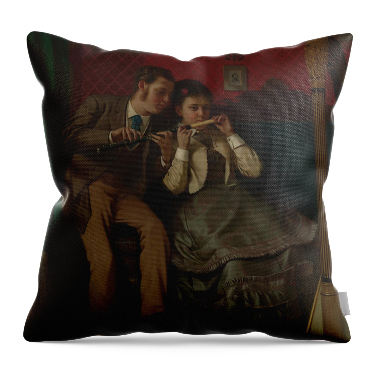 Romance Throw Pillow featuring the painting The Music Lesson #4 by John George Brown