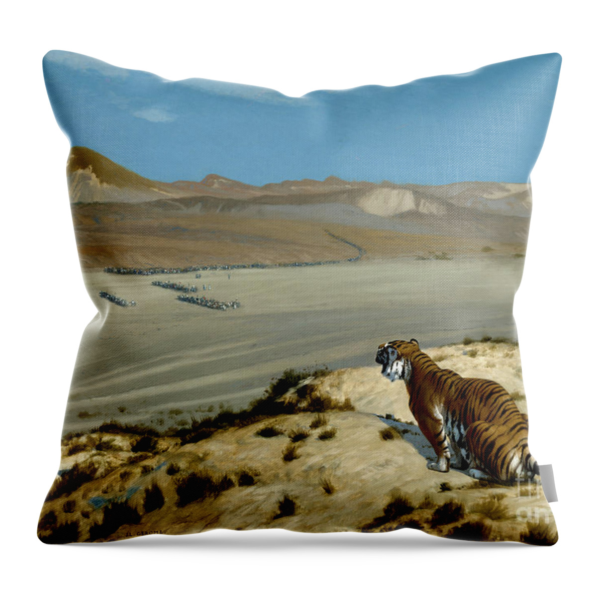 Tiger On The Watch Throw Pillow featuring the painting Tiger on the Watch by Jean Leon Gerome