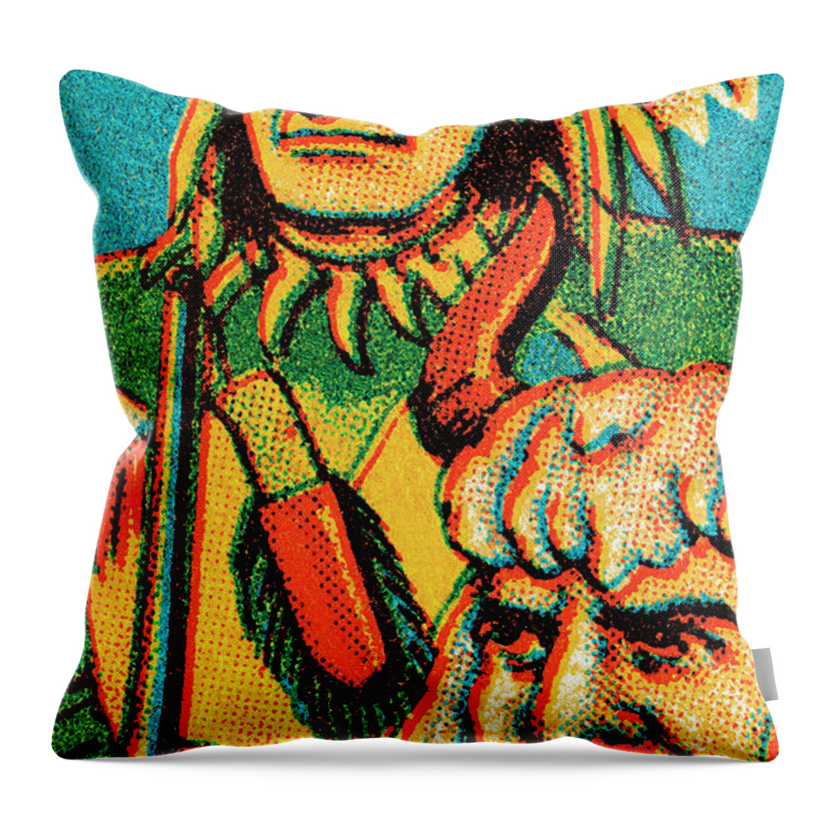 Adult Throw Pillow featuring the drawing Tribal leader in headdress #4 by CSA Images