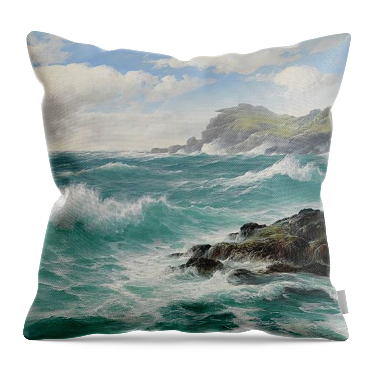 Seascape Throw Pillow featuring the painting Waves Off The Cornish Coast by David James