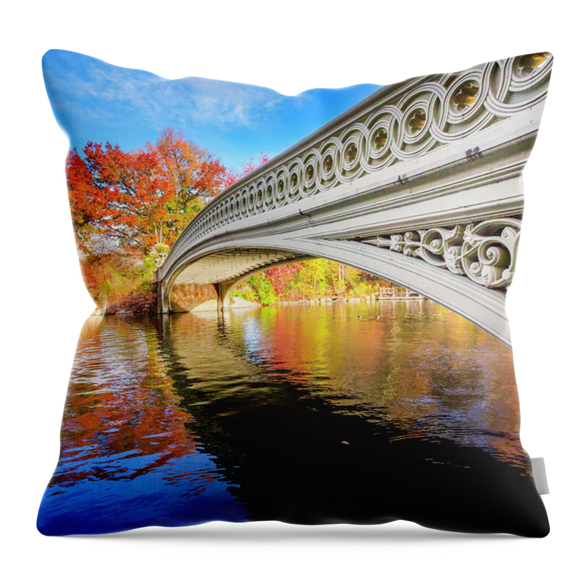 Estock Throw Pillow featuring the digital art Bow Bridge In Central Park, Manhattan #5 by Claudia Uripos