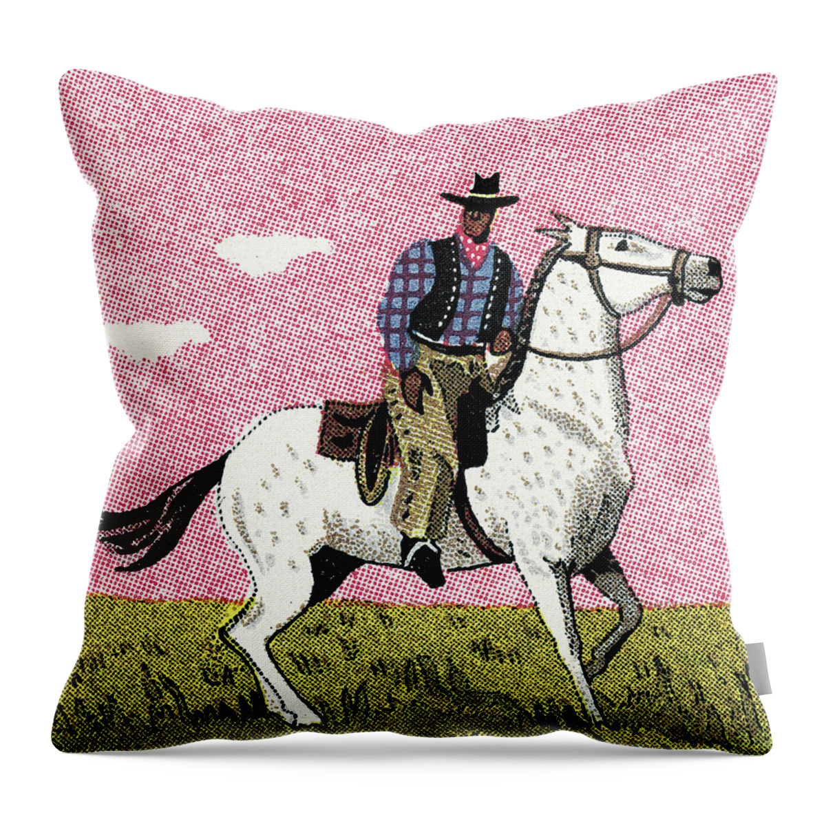 Accessories Throw Pillow featuring the drawing Cowboy Riding a Horse #5 by CSA Images