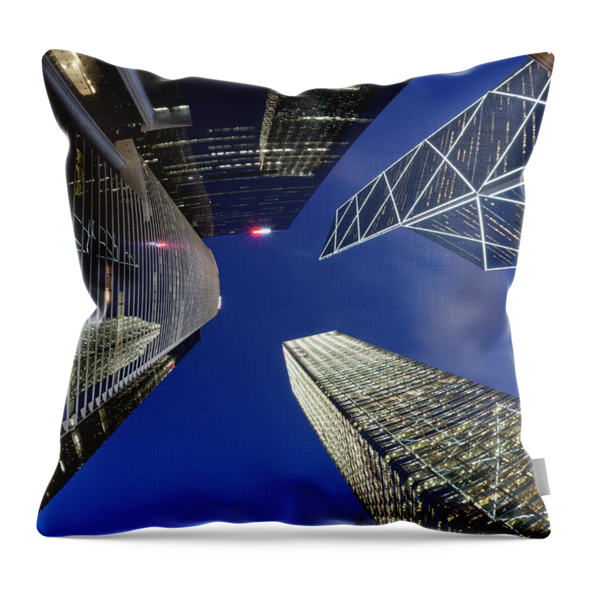 Chinese Culture Throw Pillow featuring the photograph Fisheye View Of Hong Kong Skyscrapers #5 by Winhorse
