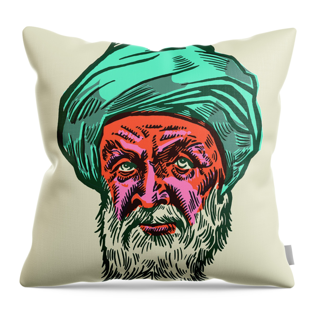 Accessories Throw Pillow featuring the drawing Man with Turban #5 by CSA Images