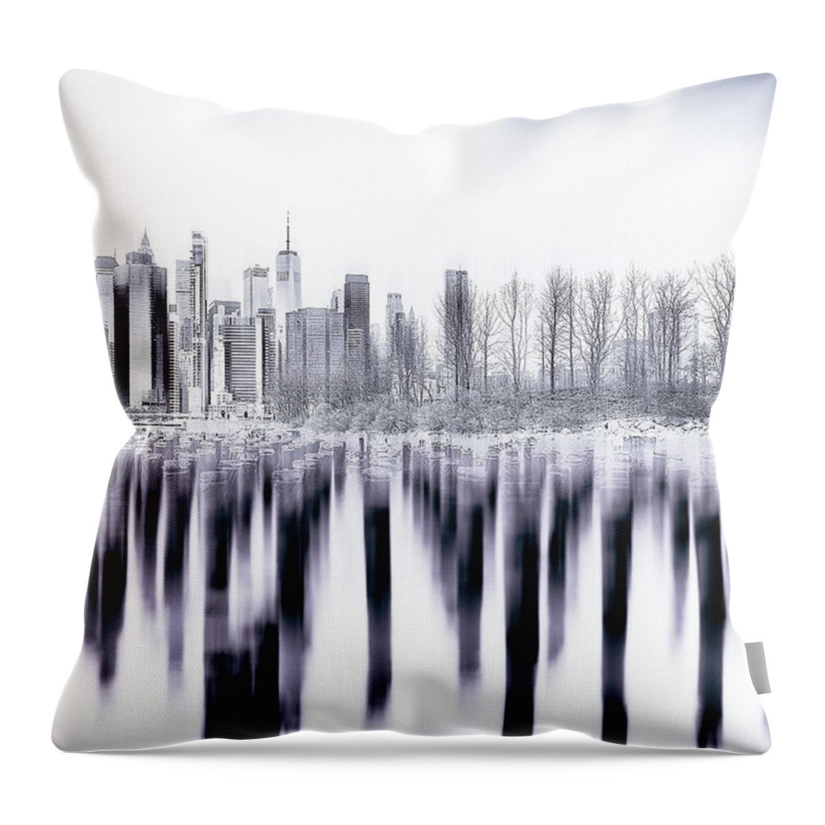 Estock Throw Pillow featuring the digital art New York City, Downtown Manhattan Seen From Brooklyn #5 by Lumiere