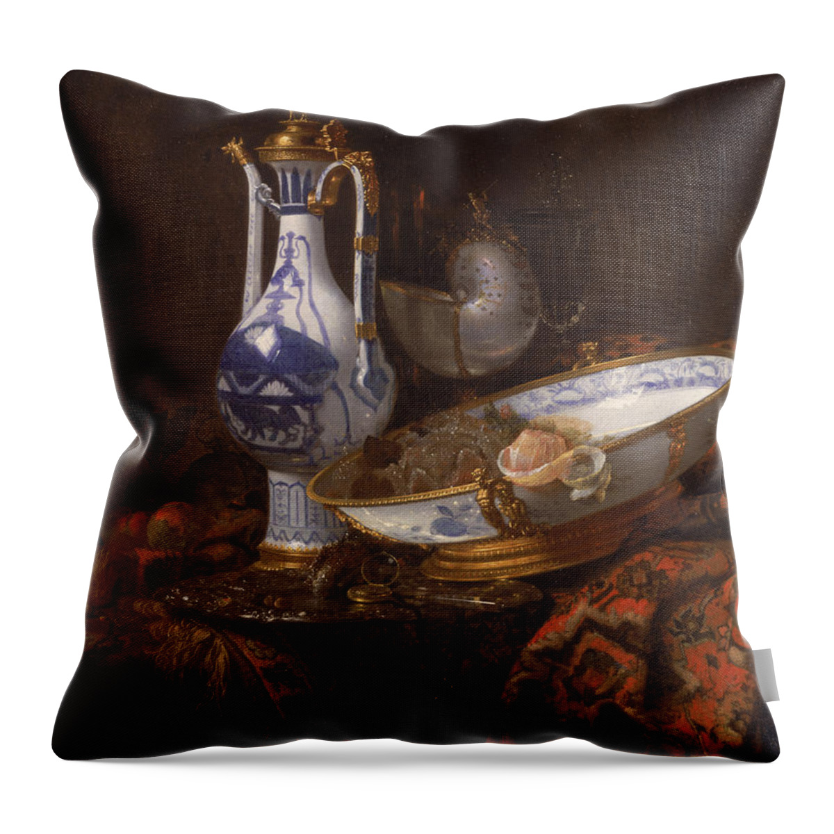 Still Life Throw Pillow featuring the painting Still Life by Willem Kalf