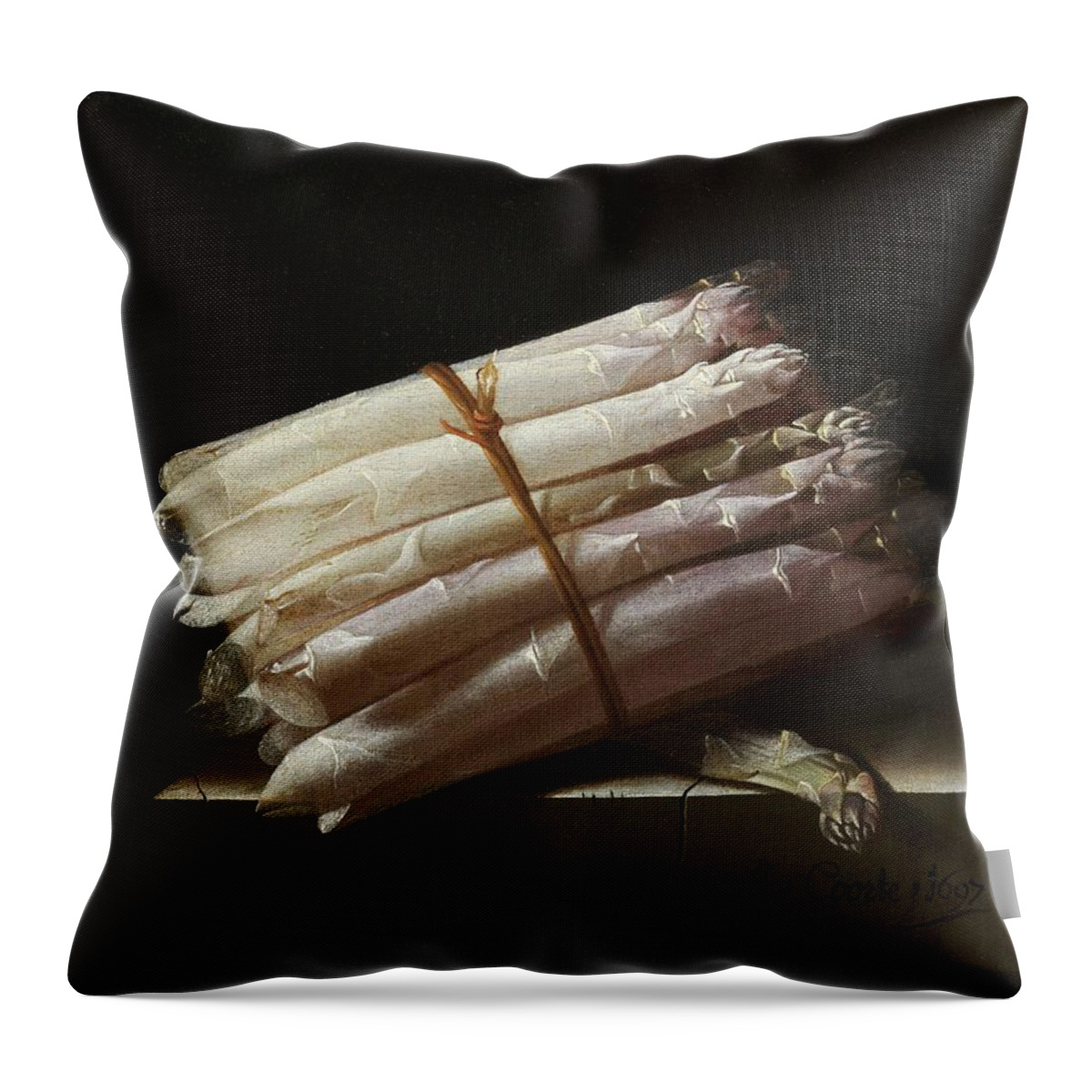 Still Life Throw Pillow featuring the painting Still Life With Asparagus by Adriaen Coorte