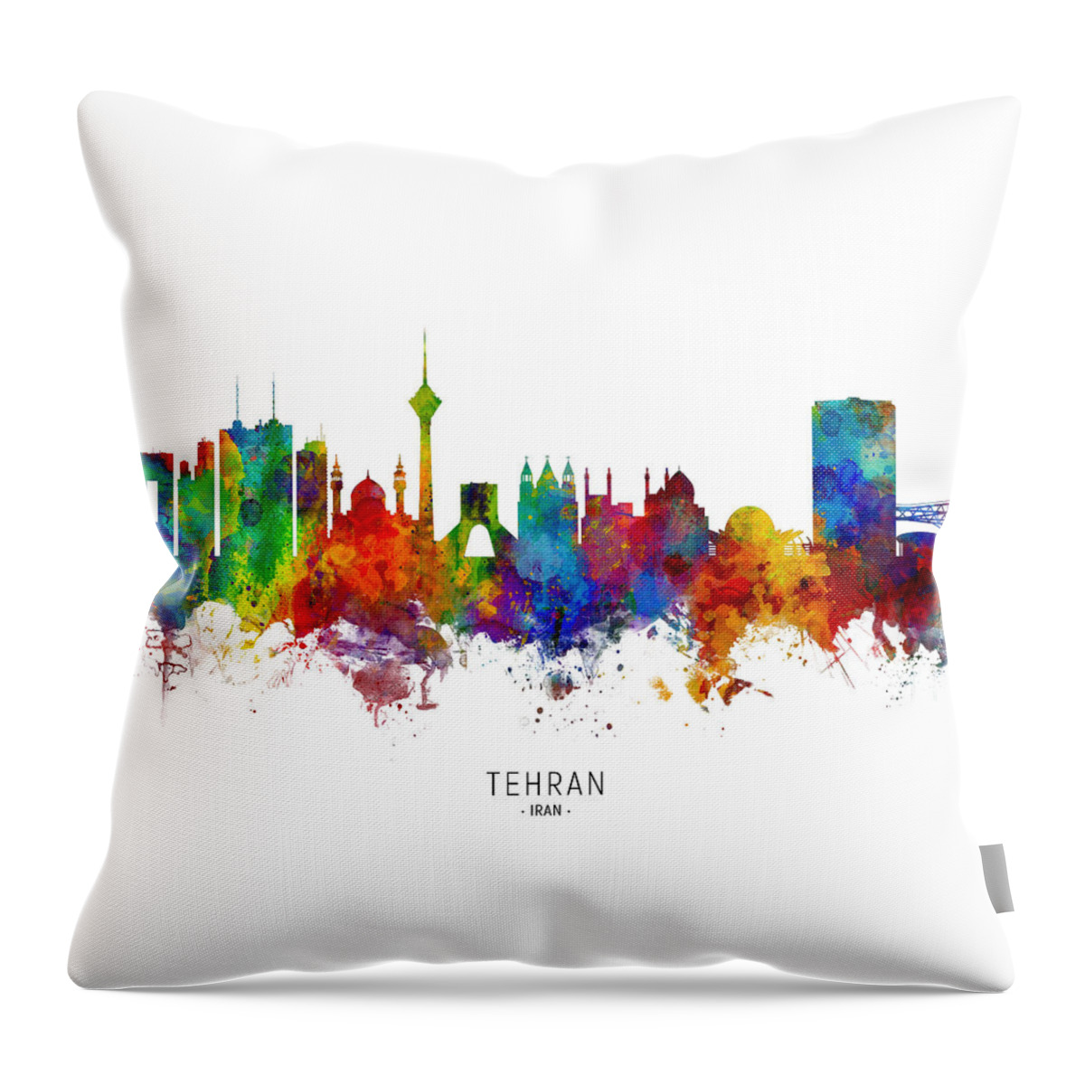 Tehran Throw Pillow featuring the digital art Tehran Iran Skyline #5 by Michael Tompsett