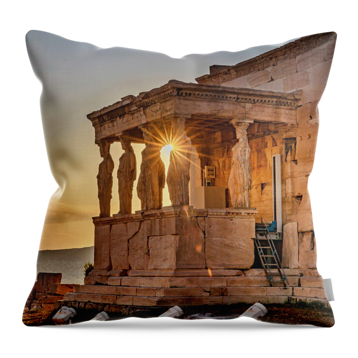 Estock Throw Pillow featuring the digital art Temple At Acropolis, Athens, Greece #5 by Claudia Uripos