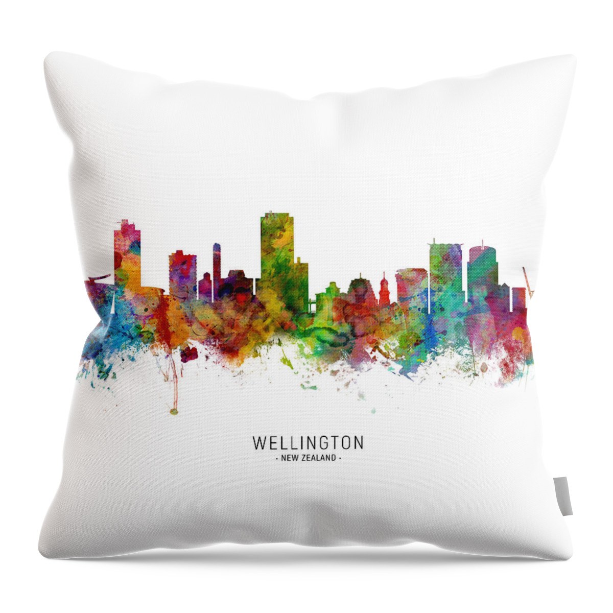 Wellington Throw Pillow featuring the digital art Wellington New Zealand Skyline #5 by Michael Tompsett