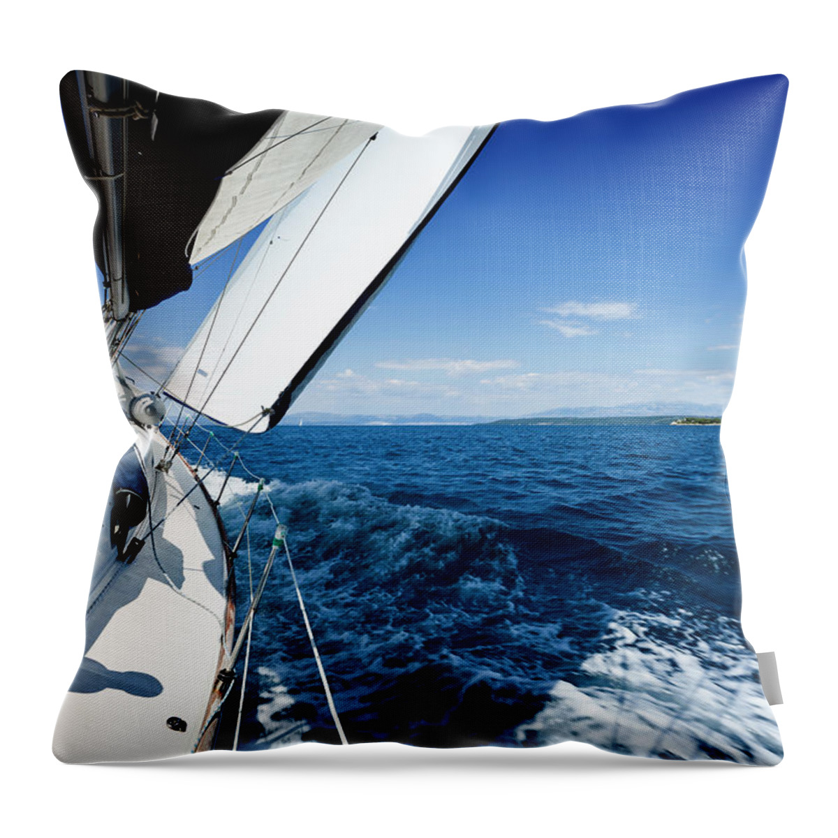 Curve Throw Pillow featuring the photograph Sailing In The Wind With Sailboat #6 by Mbbirdy