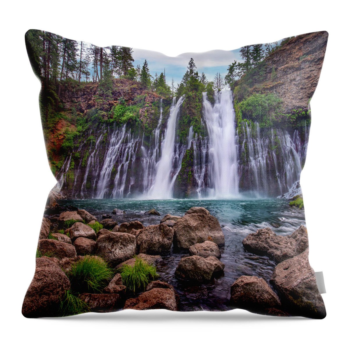 00571588 Throw Pillow featuring the photograph Waterfall, Mcarthur-burney Falls Memorial State Park, California #6 by Tim Fitzharris