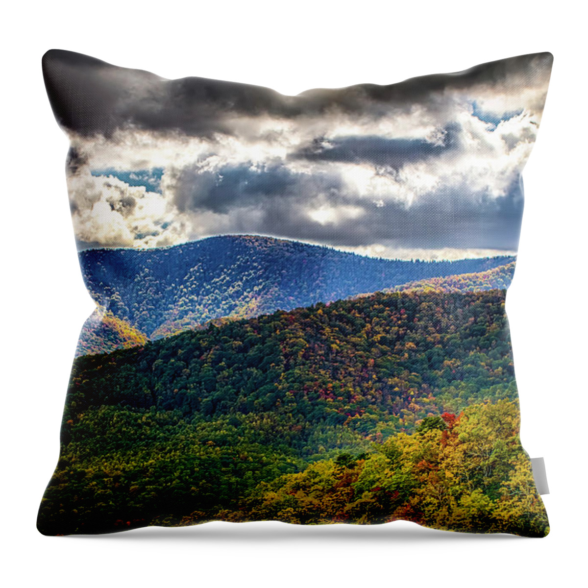 Blue Throw Pillow featuring the photograph Blue Ridge And Smoky Mountains Changing Color In Fall #62 by Alex Grichenko