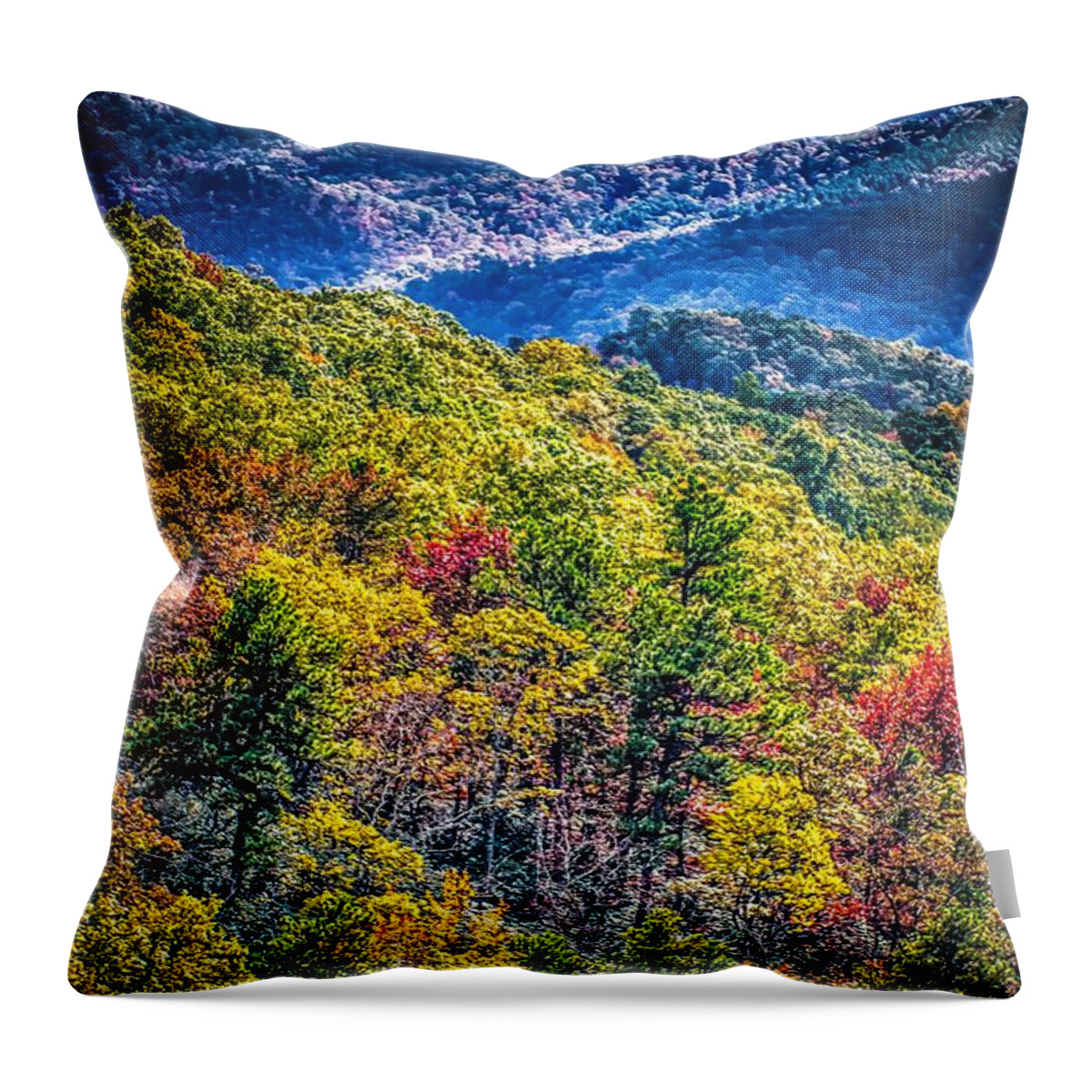 Blue Throw Pillow featuring the photograph Blue Ridge And Smoky Mountains Changing Color In Fall #69 by Alex Grichenko