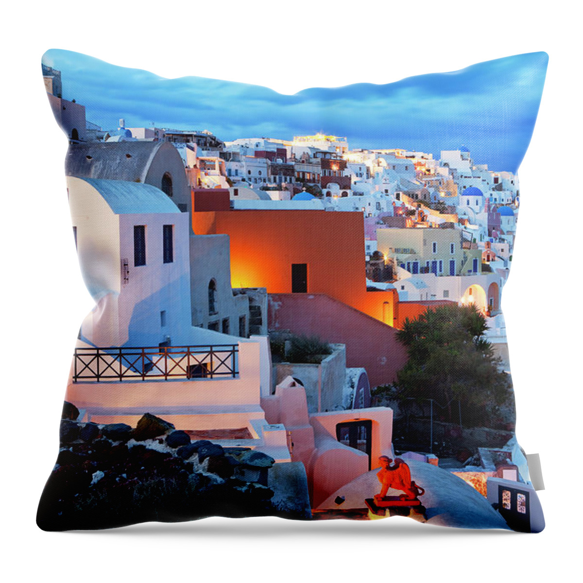 Estock Throw Pillow featuring the digital art Oia Village, Santorini, Greece #7 by Luigi Vaccarella