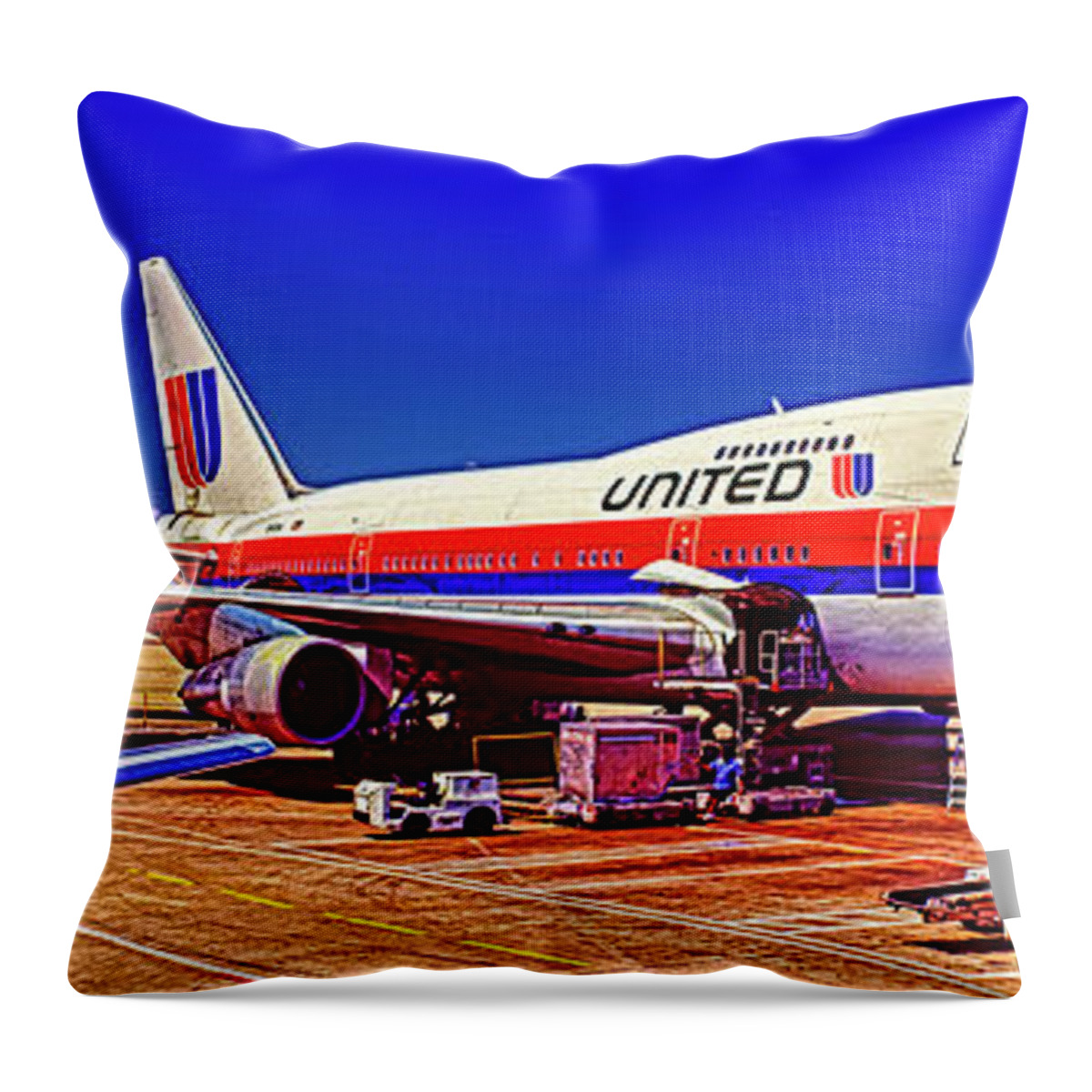 747 Throw Pillow featuring the photograph 747 Sp White Livery Tulip by Tom Jelen