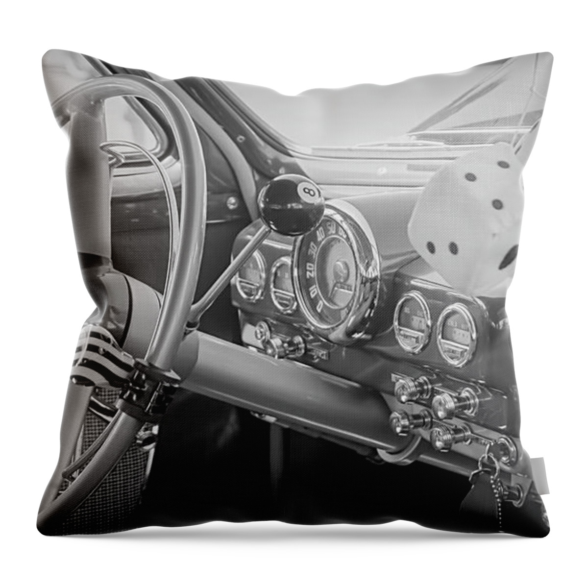 Car Interior Throw Pillow featuring the photograph 8 Ball Car interior monochrome by Cathy Anderson