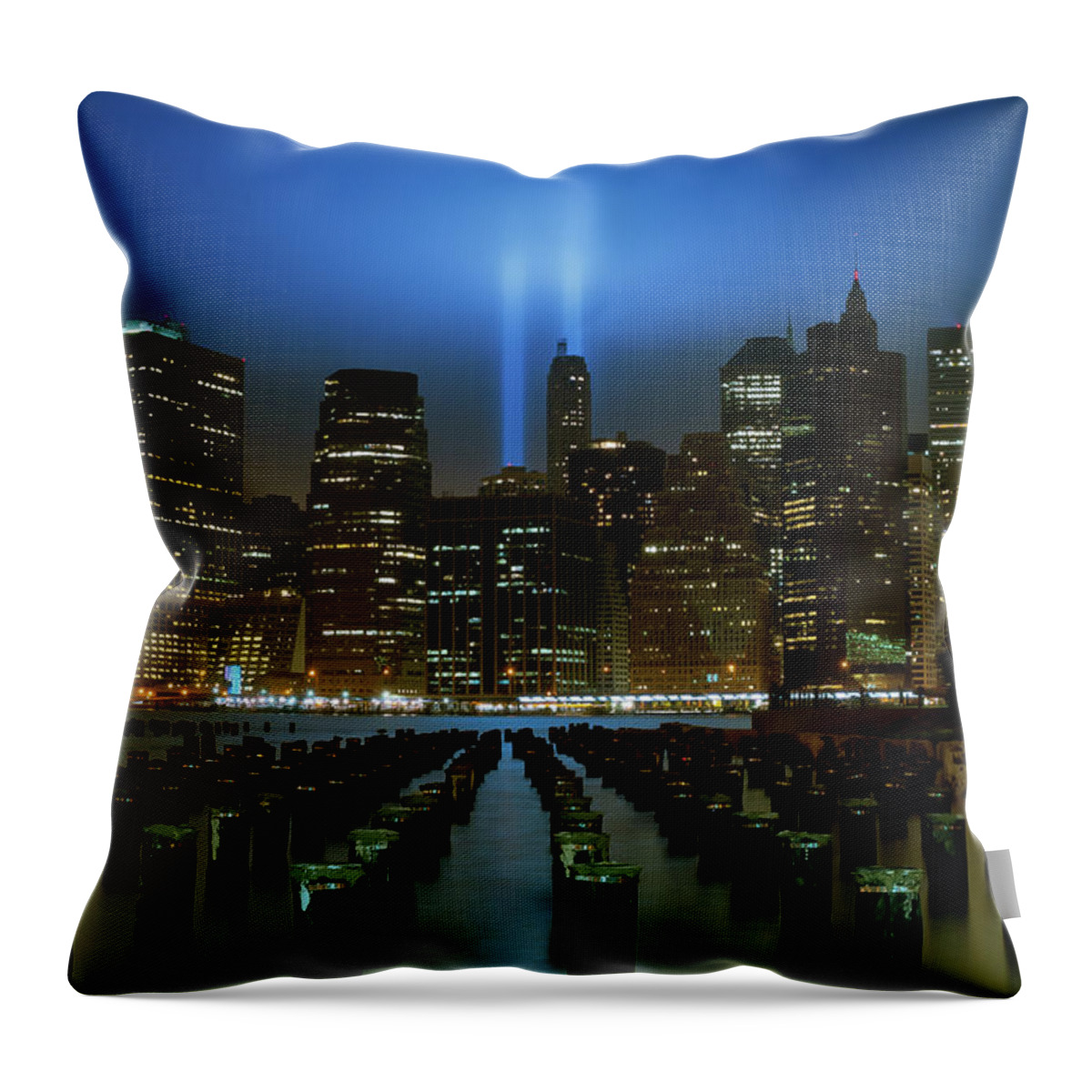 Bollard Throw Pillow featuring the photograph 9-11-11 Tribute In Lights by Tom Reese, Www.wowography.com