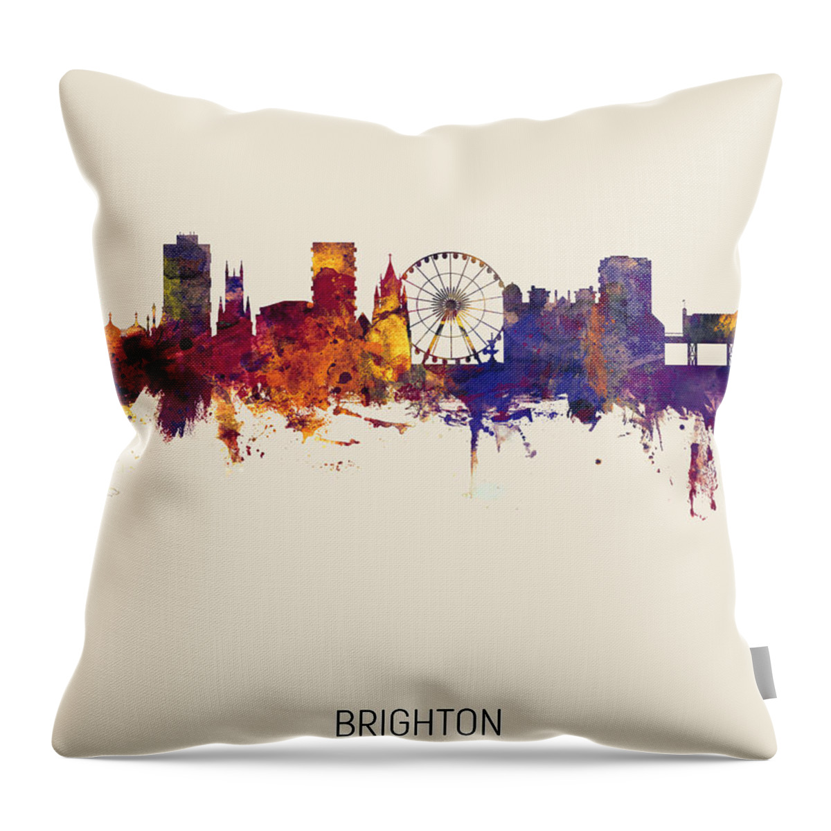 Brighton Throw Pillow featuring the digital art Brighton England Skyline #9 by Michael Tompsett