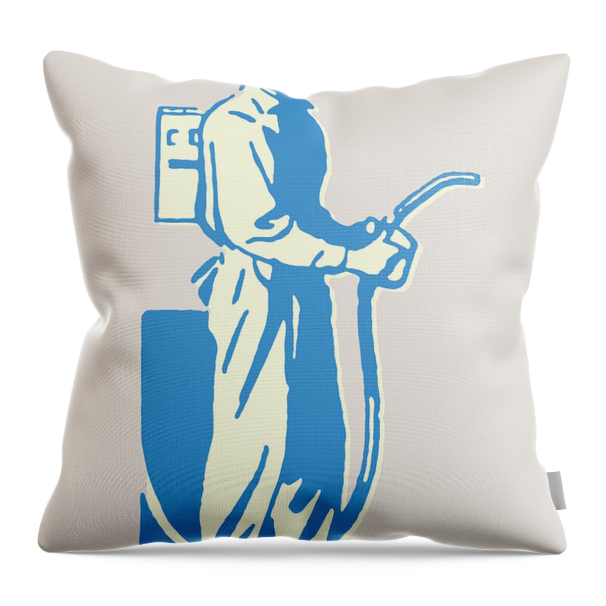 Adult Throw Pillow featuring the drawing Gas Station Attendant with Pump #9 by CSA Images