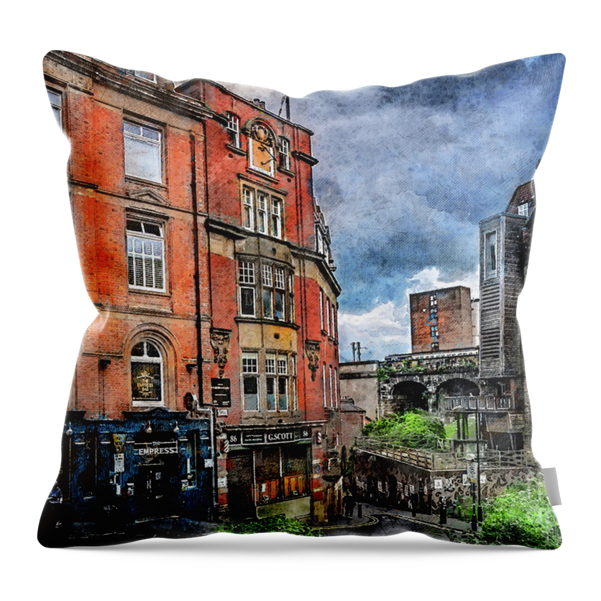Newcastle Upon Tyne Throw Pillow featuring the digital art Newcastle upon Tyne city art #9 by Justyna Jaszke JBJart