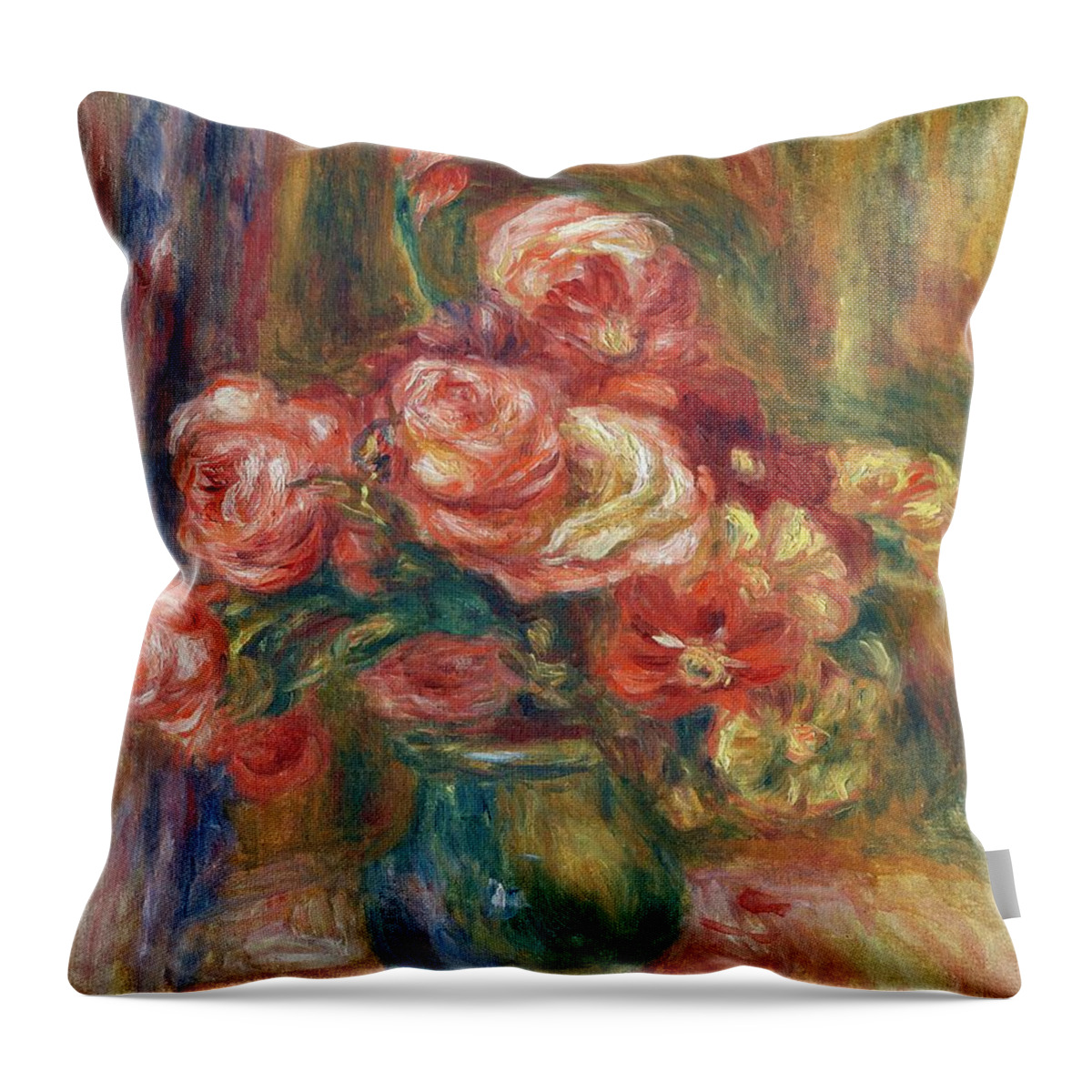 Impressionism Throw Pillow featuring the painting Vase Of Roses by Pierre-auguste Renoir