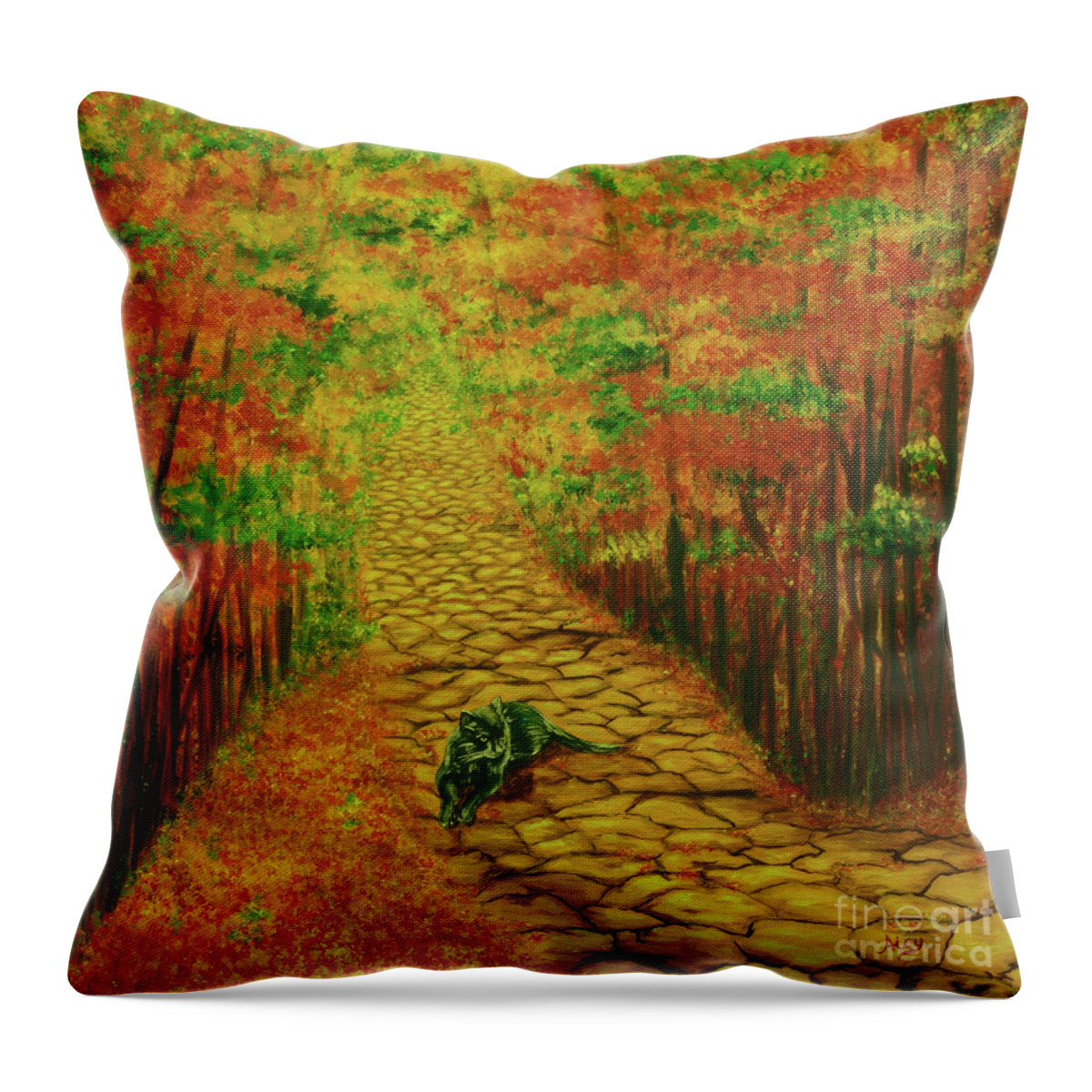 Cat Throw Pillow featuring the painting A Blissful Moment by Aicy Karbstein