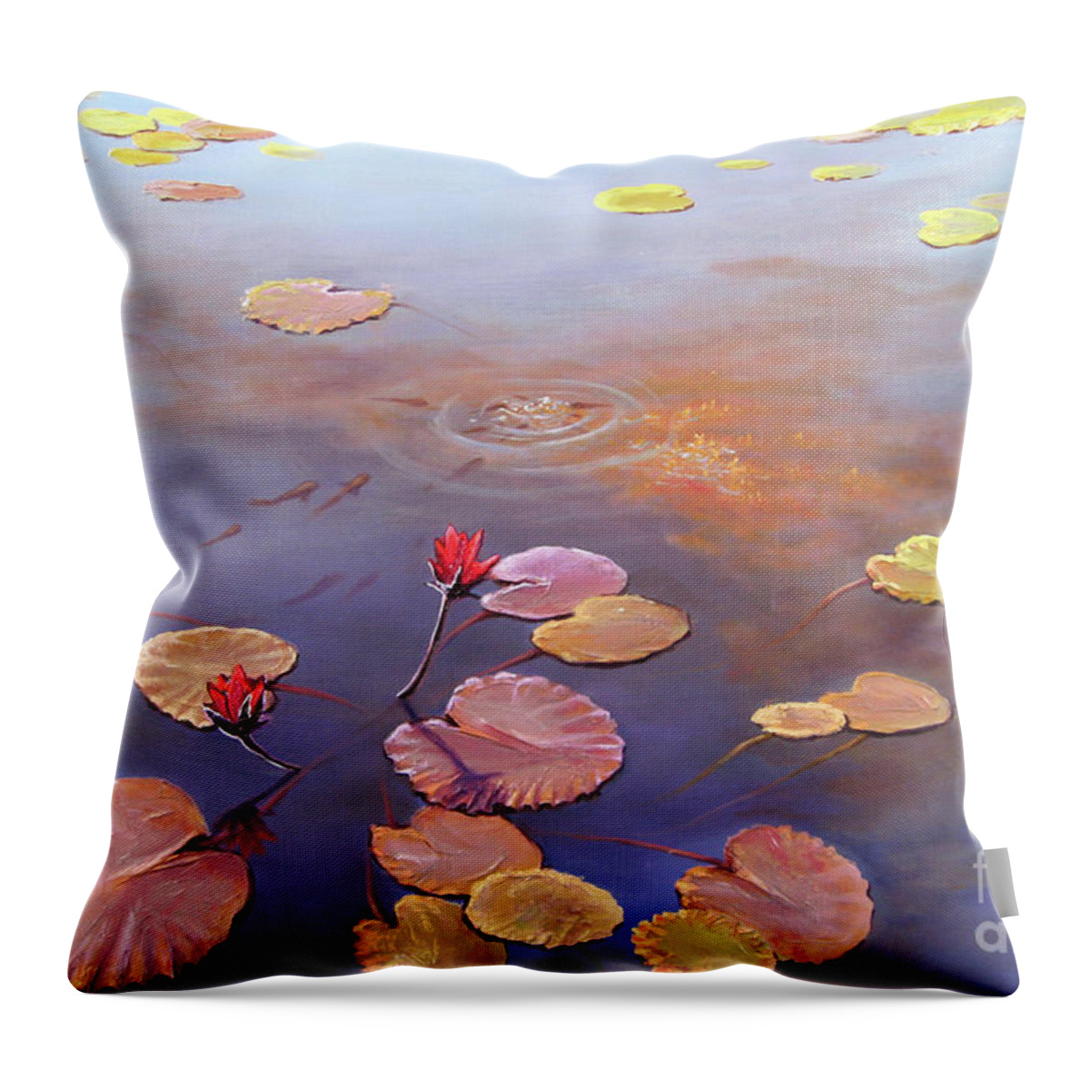 Waterlilies Throw Pillow featuring the painting A Burst of Red by Joe Mandrick