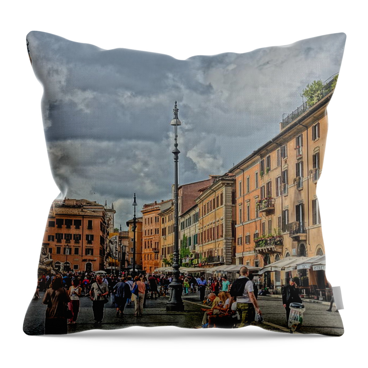 Fountain Throw Pillow featuring the photograph A Busy Piazza Navona by Patricia Caron