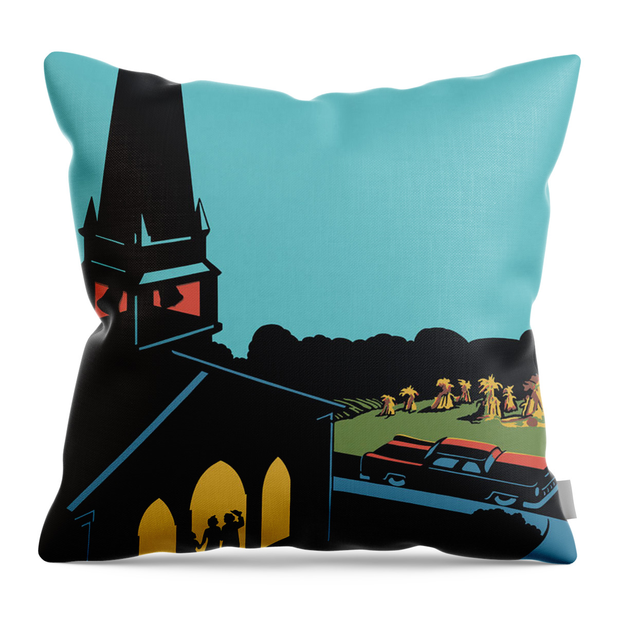 Auto Throw Pillow featuring the drawing A Church in the Country by CSA Images
