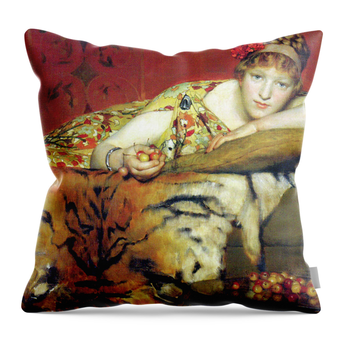 Alma-tadema Throw Pillow featuring the painting A Craving for Cherries by Alma-Tadema