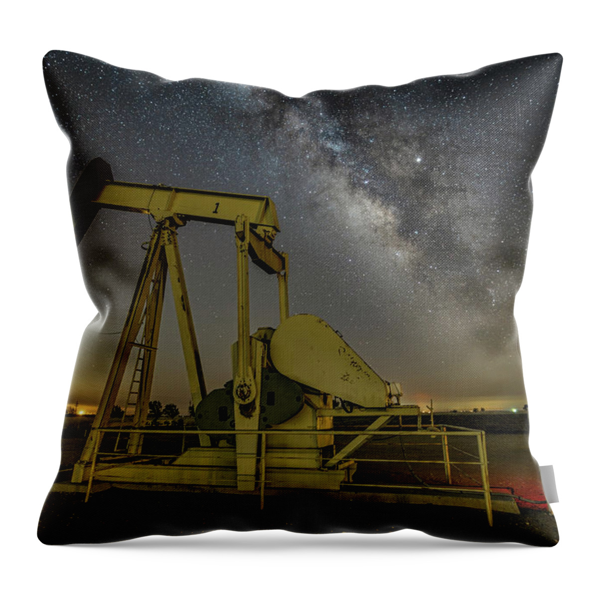 Milky Way Throw Pillow featuring the photograph A Good Morning on the Oil Field by James Clinich