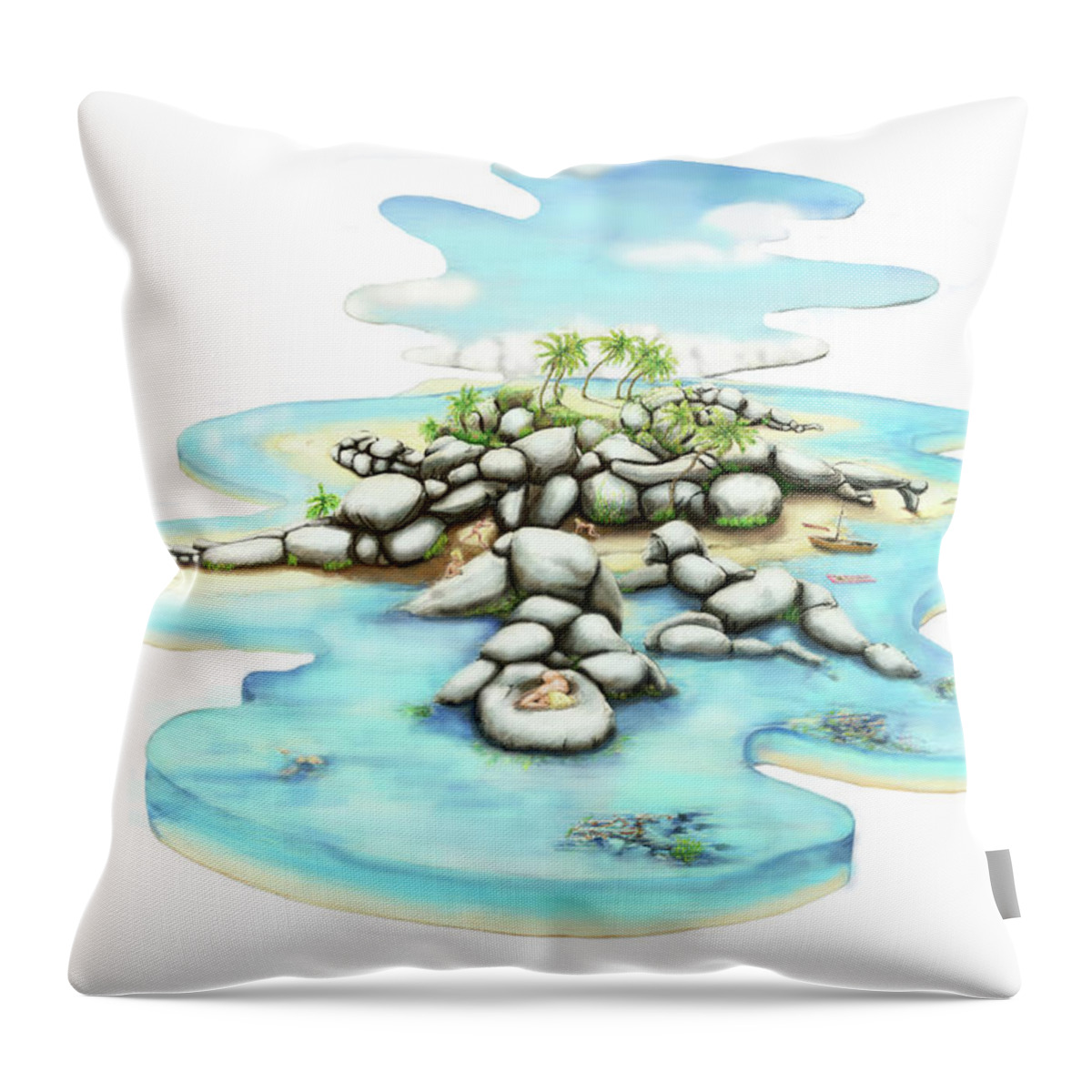 Nude Throw Pillow featuring the mixed media A Human Beach by Leo Malboeuf
