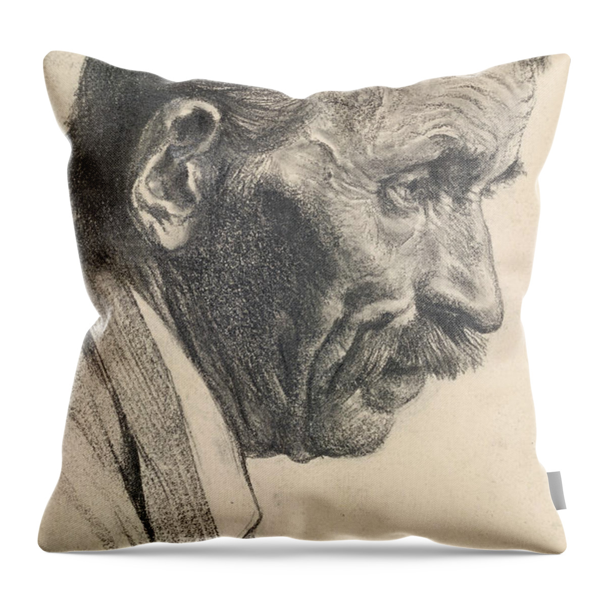 19th Century Art Throw Pillow featuring the drawing A Man's Head by Adolph Menzel